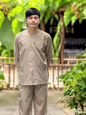 Áo bà ba đi chùa cho nam màu đất - vải kate