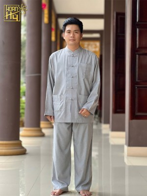 Bộ đồ lam đi chùa nam cao cấp vải linen màu lam