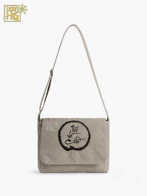 Túi đi chùa "Thở và Cười" - vải linen bố - màu kem