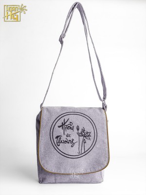 Túi đi chùa linen bố thêu Hiểu và Thương (20x22cm) - màu xám