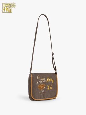 Túi đi chùa linen bố thêu Buông Xả - màu nâu