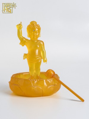 Bộ tượng Phật Đản Sanh cao 15cm nhựa lưu ly