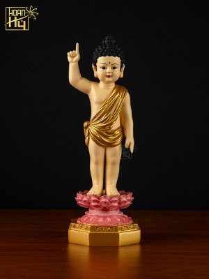 Tượng Phật Đản Sanh y đắp chéo,  composite nhũ vẽ cao 30cm, 40cm, 50cm, 60cm, 75cm