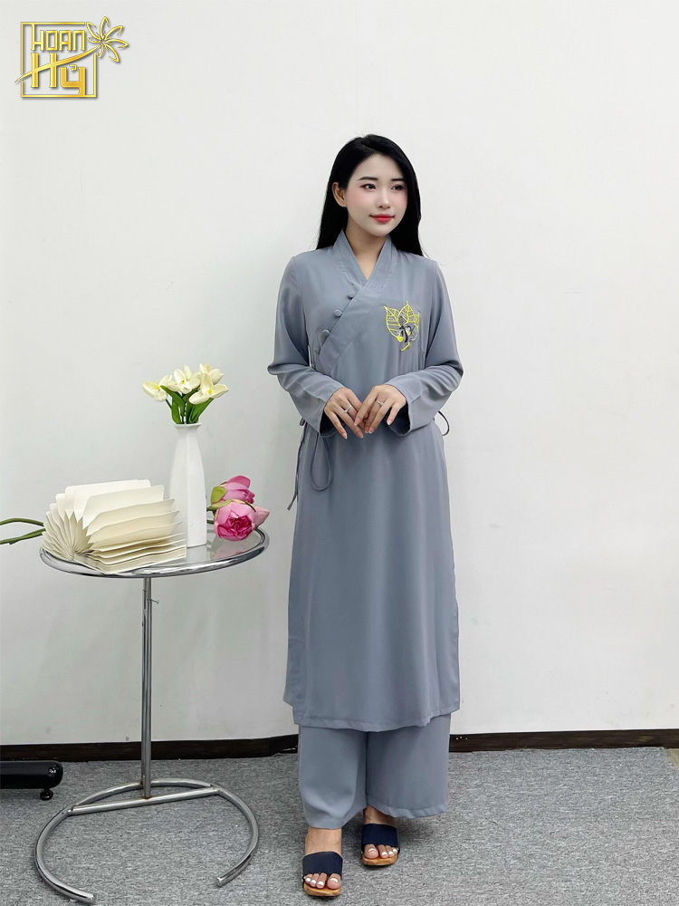 Bộ áo tràng lam Bồ đề An cho Phật tử nữ - vải lụa mango