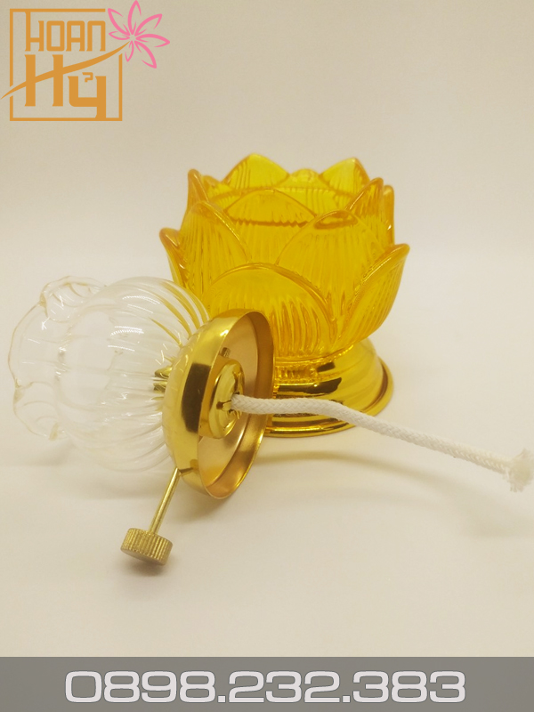 Đèn dầu hoa sen vàng nhỏ (15x9cm)