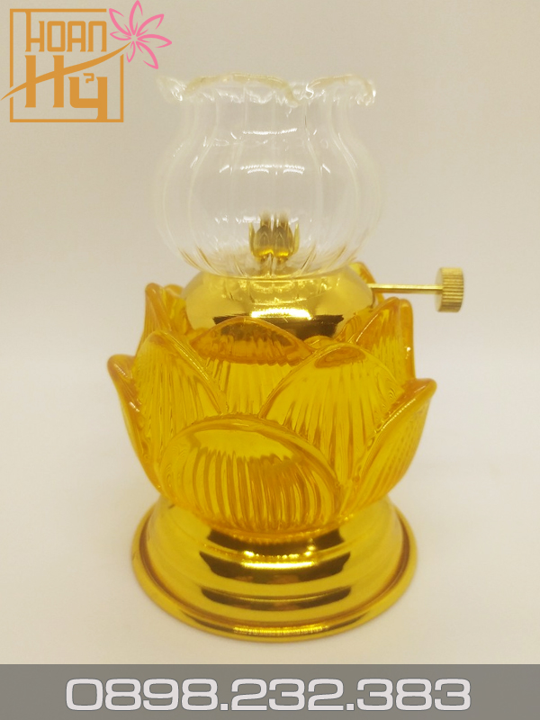 Đèn dầu hoa sen vàng nhỏ (15x9cm)