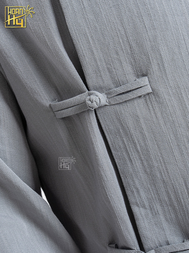 Bộ đồ lam nam đi chùa cổ trụ vạt xéo nút thắt - màu lam