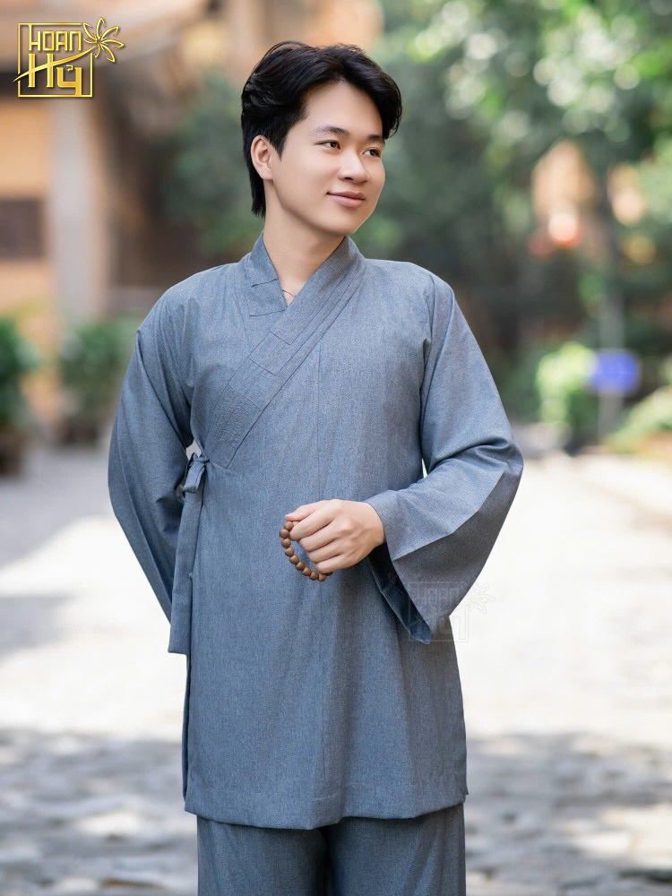 Bộ pháp phục nam cao cấp vạt xéo linen Ấn - màu chì