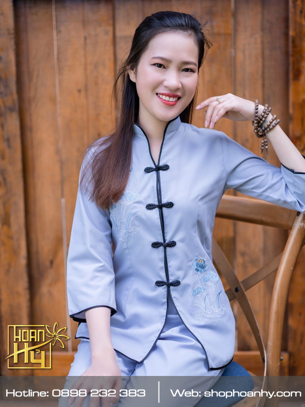 PP026 - Bộ quần áo đi chùa cổ tàu thêu sen