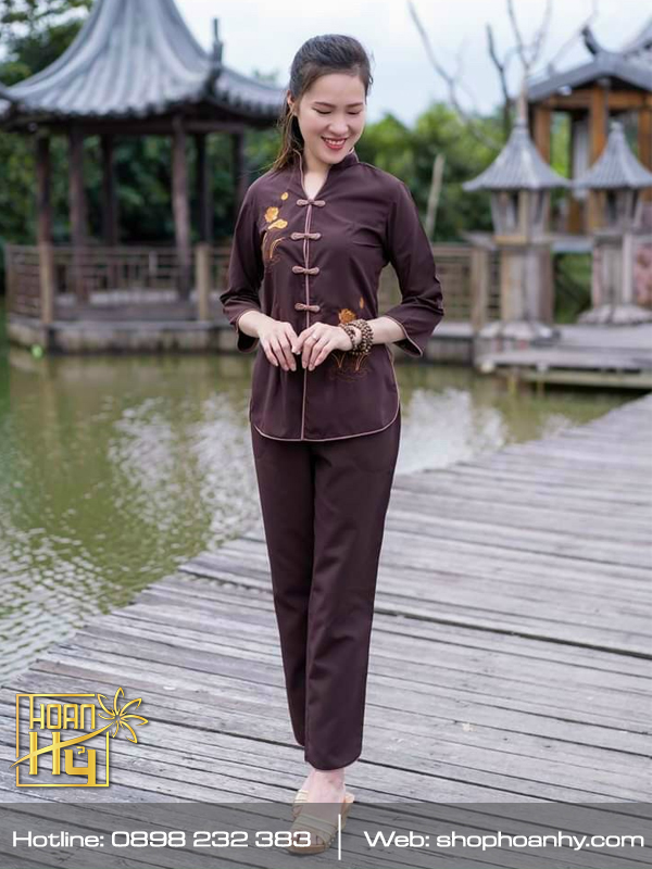PP026 - Bộ quần áo đi chùa cổ tàu thêu sen