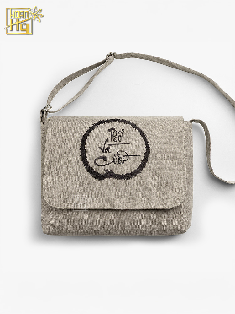 Túi đi chùa "Thở và Cười" - vải linen bố - màu kem
