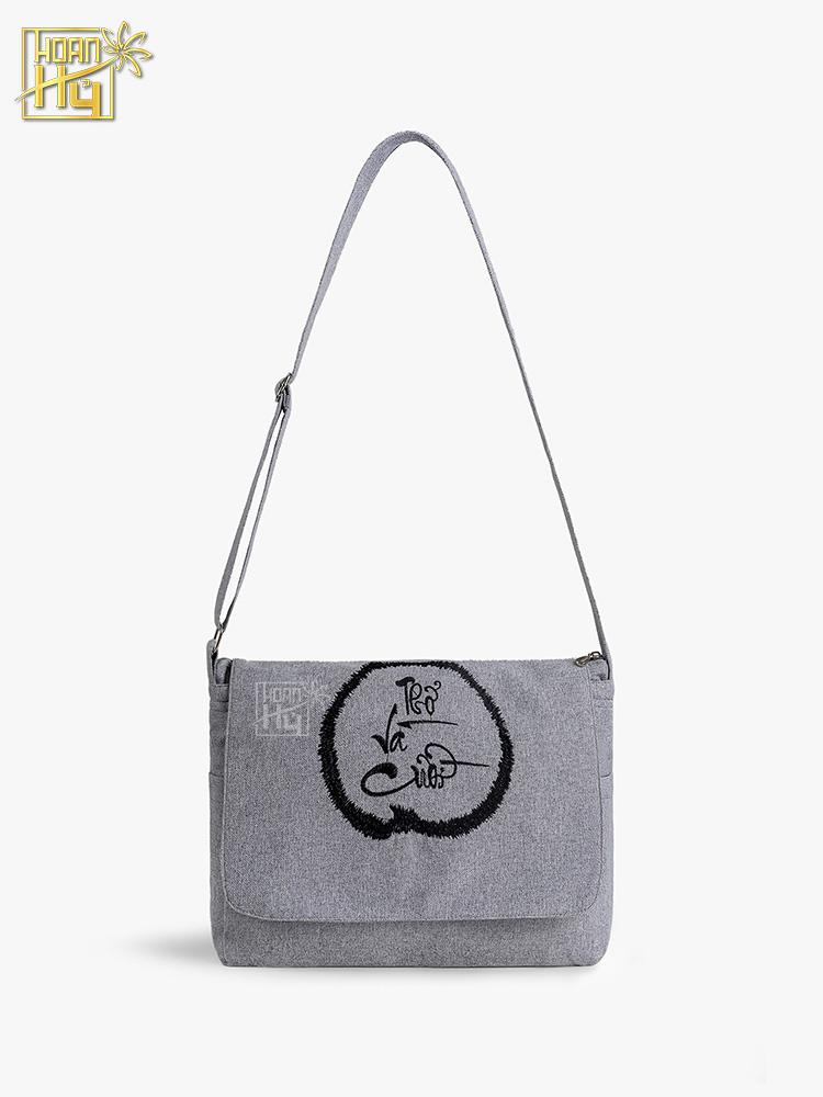 Túi đi chùa cao cấp "Thở và Cười" - vải linen bố - màu lam