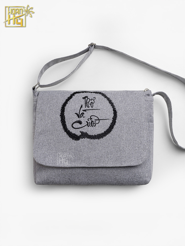 Túi đi chùa cao cấp "Thở và Cười" - vải linen bố - màu lam
