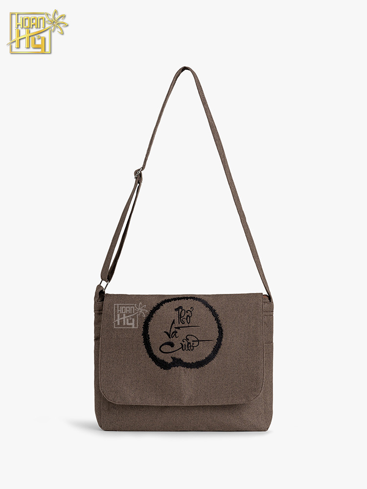 Túi đi chùa "Thở và Cười" - vải linen bố - màu nâu