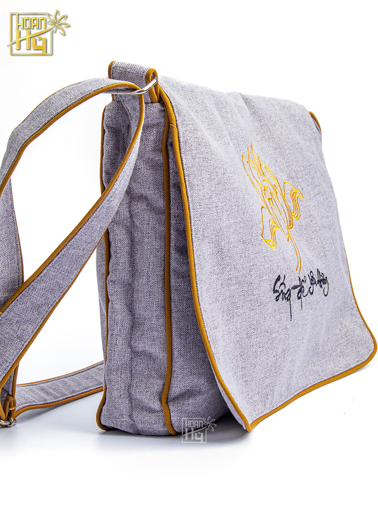 Túi đi chùa "Sống Để Yêu Thương" - vải linen bố - màu xám