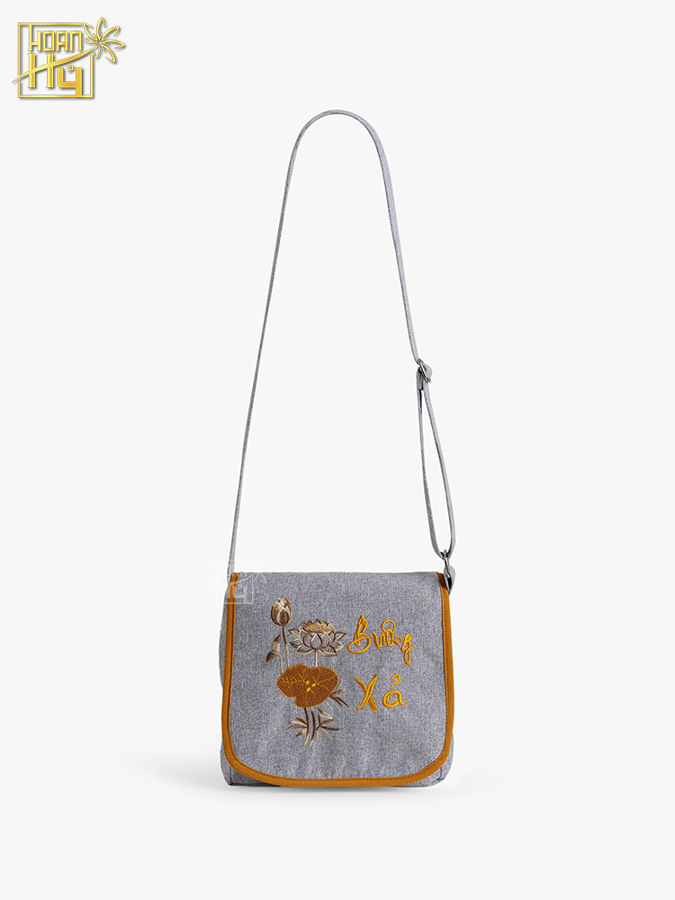 Túi đi chùa linen bố thêu Buông Xả - màu lam