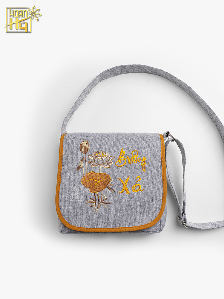 Túi đi chùa linen bố thêu Buông Xả - màu lam