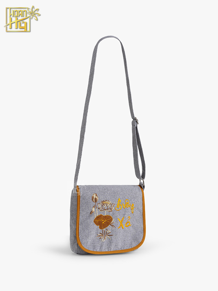 Túi đi chùa linen bố thêu Buông Xả - màu lam