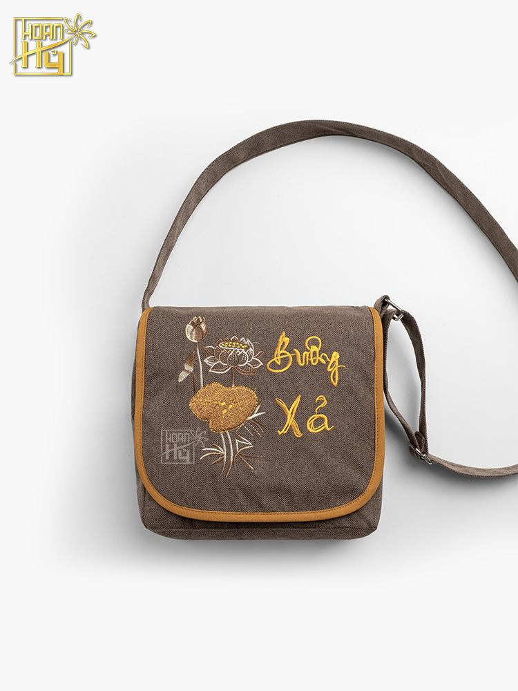 Túi đi chùa linen bố thêu Buông Xả - màu nâu