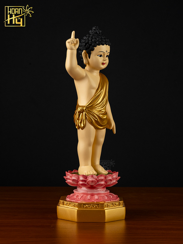 Tượng Phật Đản Sanh y đắp chéo,  composite nhũ vẽ cao 30cm, 40cm, 50cm, 60cm, 75cm