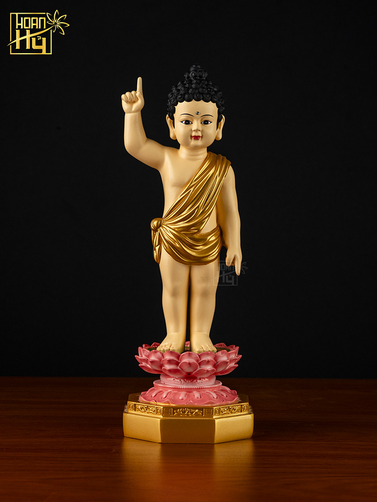 Tượng Phật Đản Sanh y đắp chéo,  composite nhũ vẽ cao 30cm, 40cm, 50cm, 60cm, 75cm
